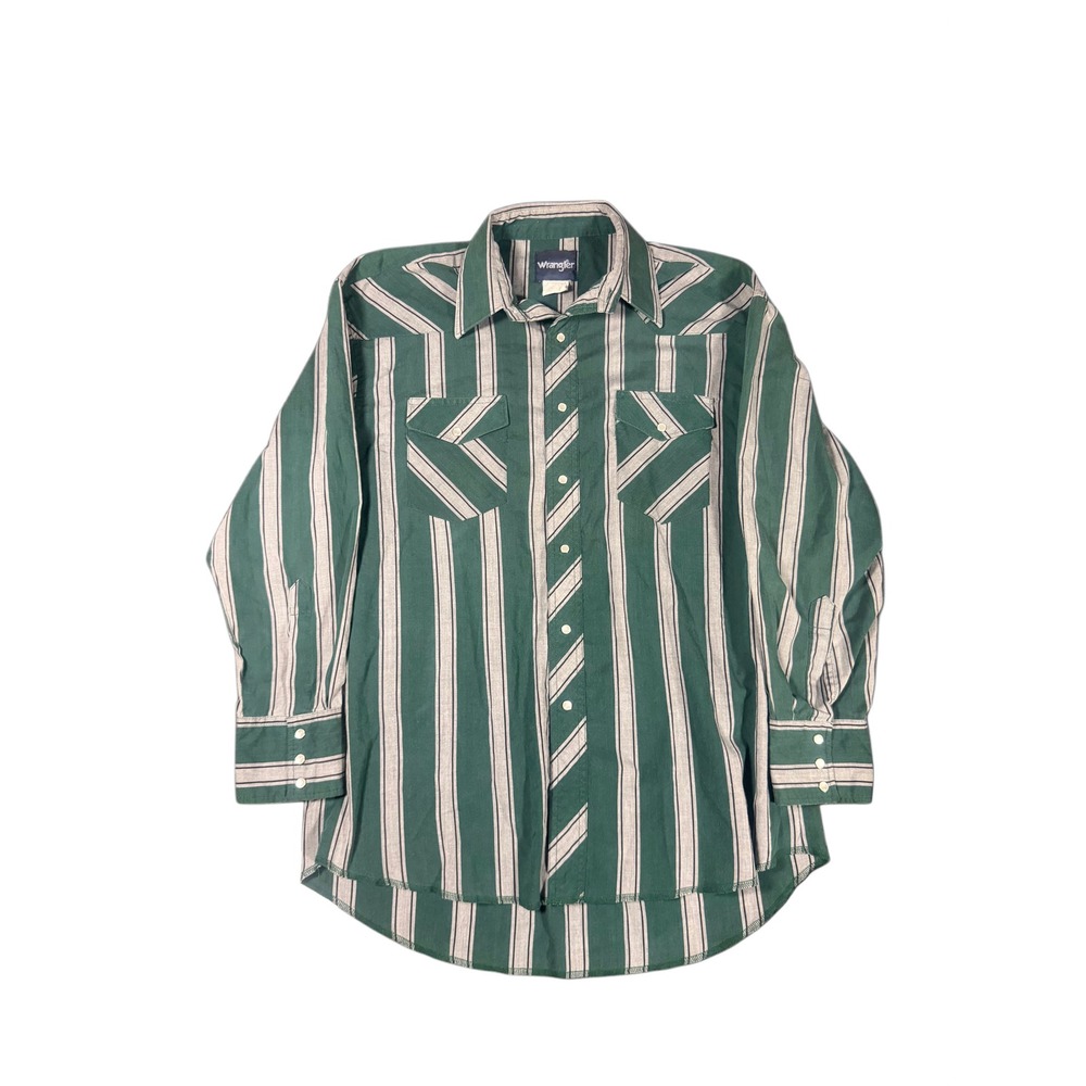 Wrangler Mens Green White Striped Western Pearl Snap Shirt 16.5 x 33 71130CS